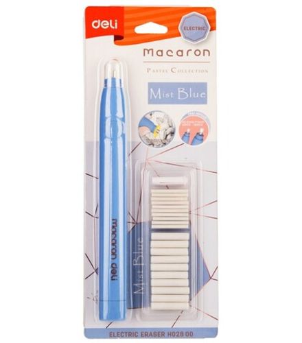 Ластик-карандаш Deli Macaron, электрический, 178х17х18мм, белый, карандаш, голубой