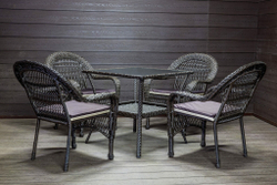 Садовый комплект из искусственного ротанга Мэдисон НЬЮ (Medison NEW) стол квадратный 80х80 + 4 кресла с подушками на сиденье