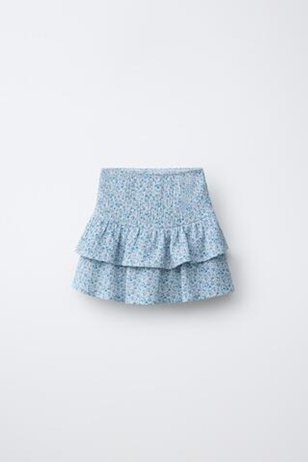 ZARA ЮБКА-ШОРТЫ С ЦВЕТОЧНЫМ ПРИНТОМ, ГОЛУБОЙ