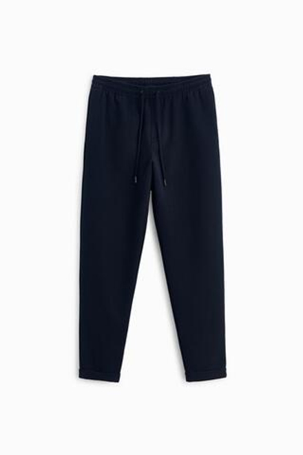 ZARA БРЮКИ EASY CARE С ПОЯСОМ НА ШНУРКЕ,   МОРСКОЙ СИНИЙ