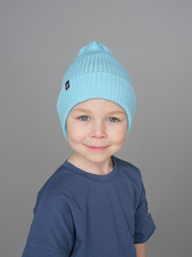 Шапка вязаная-резинка хлопковая КЭП(Голубой)
