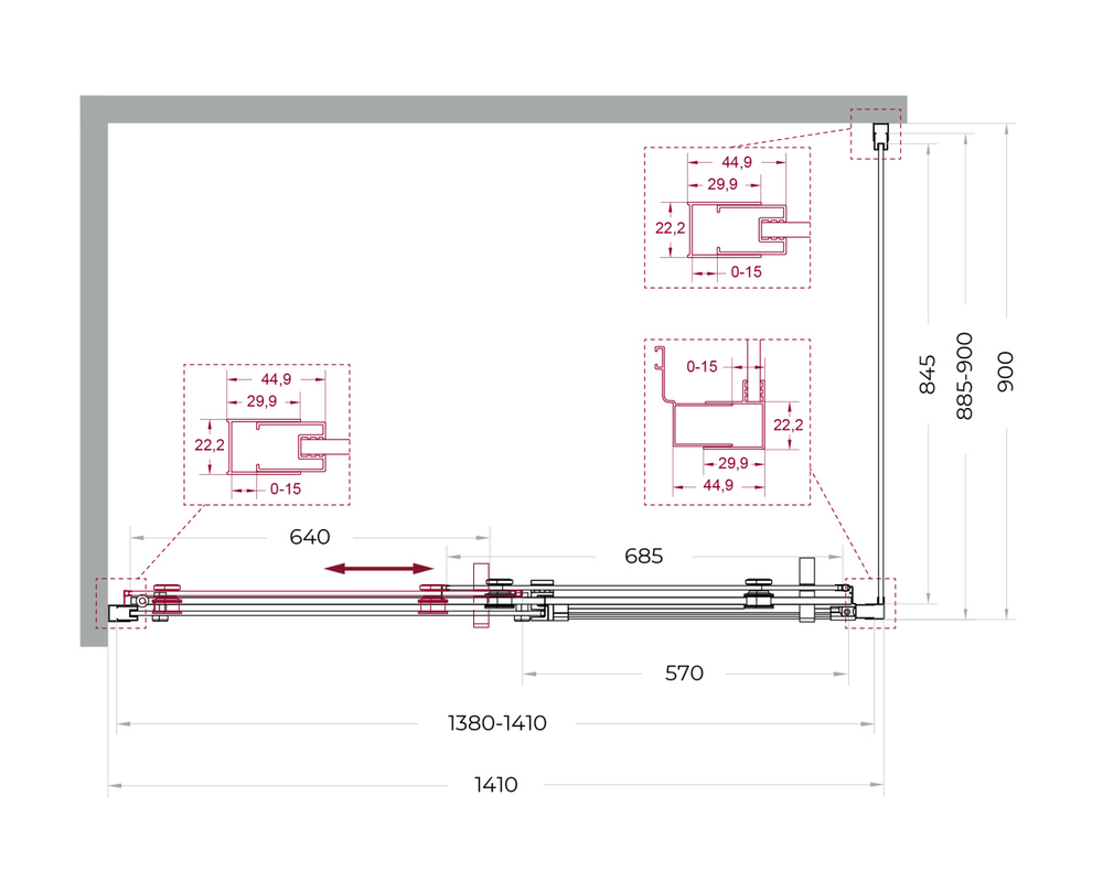 Душевой уголок BelBagno MARINO-2-AH-1-140/90-C-GM 140х90см профиль оружейная сталь, стекло прозрачное