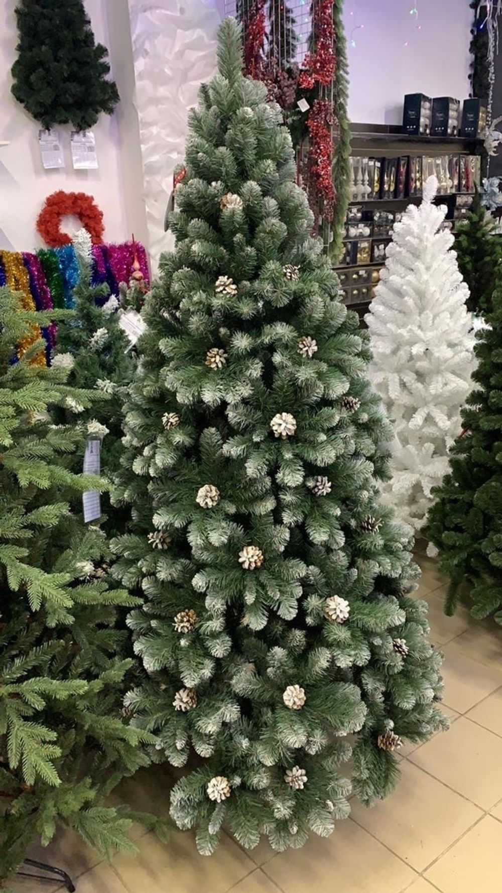 Заснеженная елка с шишками «Снежная королева» (пвх) 150 см / 1.5 м