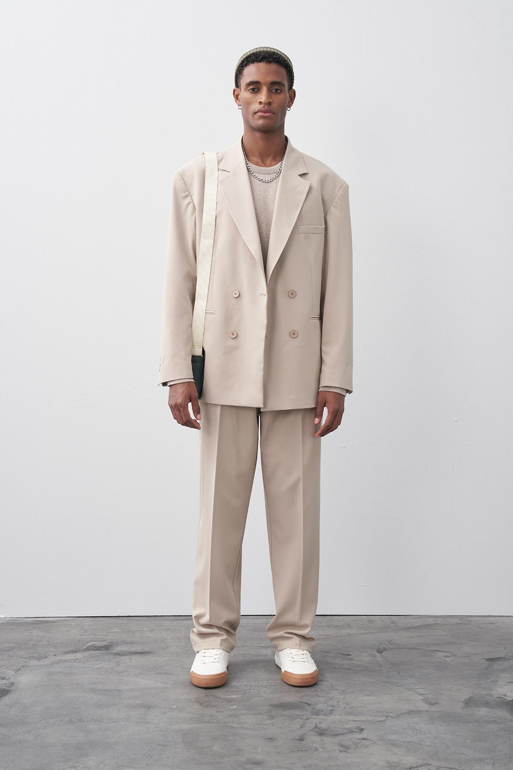 Двубортный оверсайз Бежевый