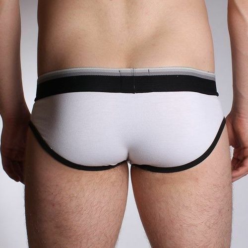 Мужские трусы брифы белые с серой резинкой Aussiebum Fire Brief AB00191