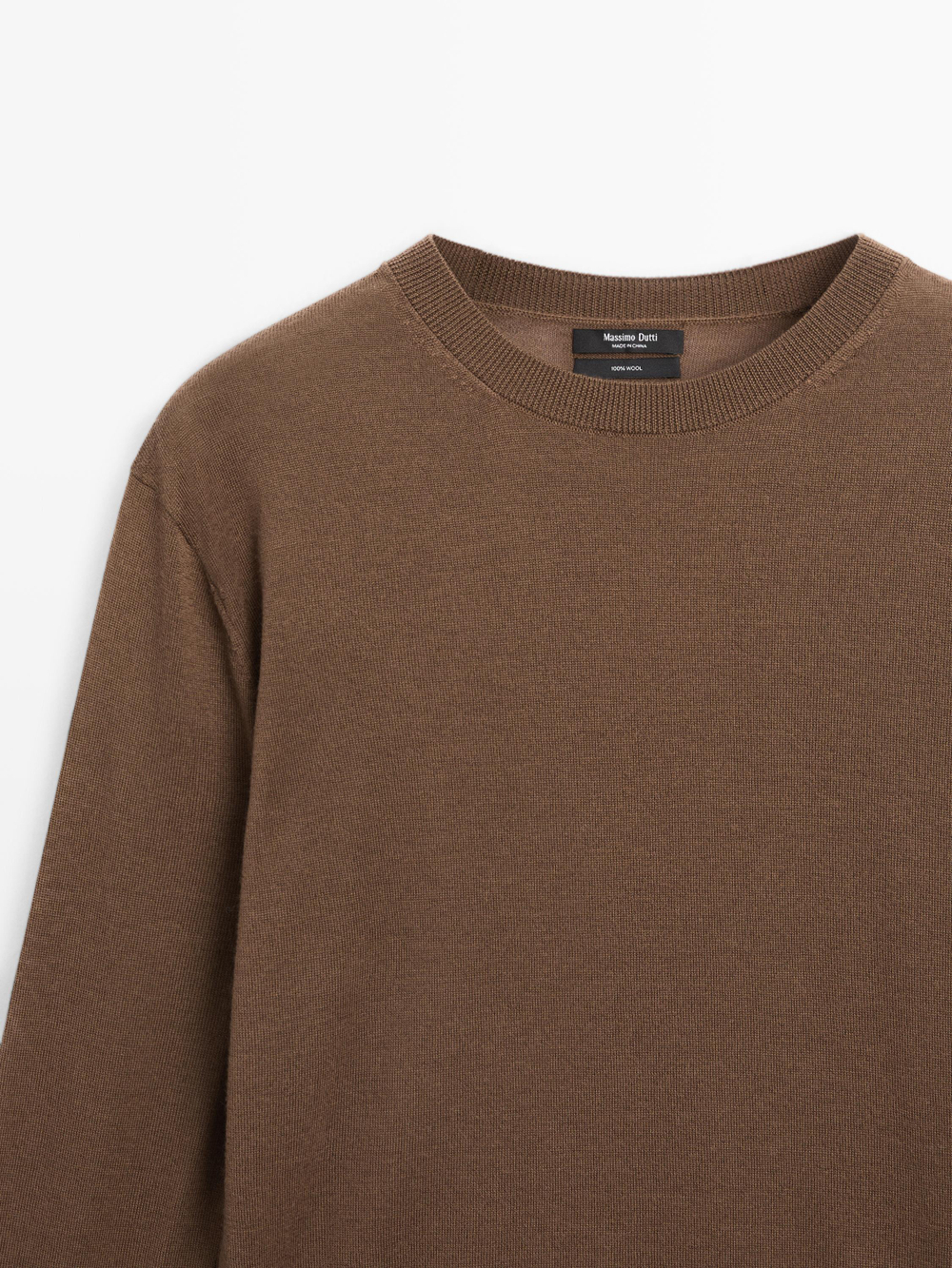 Massimo Dutti Свитер из тонкого трикотажа с круглым вырезом, тоффи