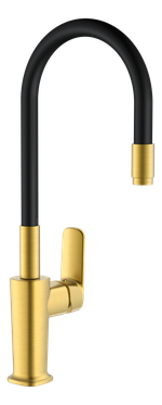 073524-S Смеситель од. для кухни с гиб. излив (МАТ. ЗОЛОТО/ЧЕРНЫЙ) ViEiR (10/1шт)
