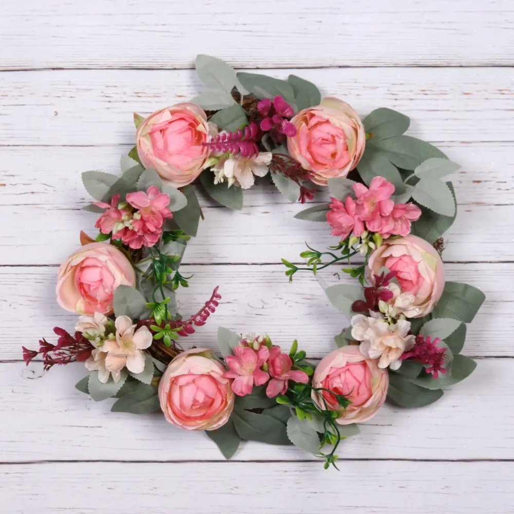 Цветы искусственные венок «Нежная роза» 42см
