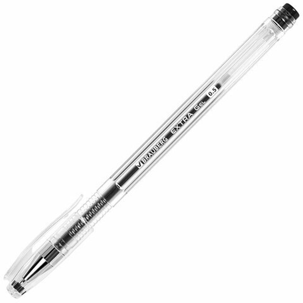 Ручки гелевые BRAUBERG "EXTRA", ЧЕРНЫЕ, НАБОР 4 штуки, узел 0,5 мм, линия 0,35 мм, 143906