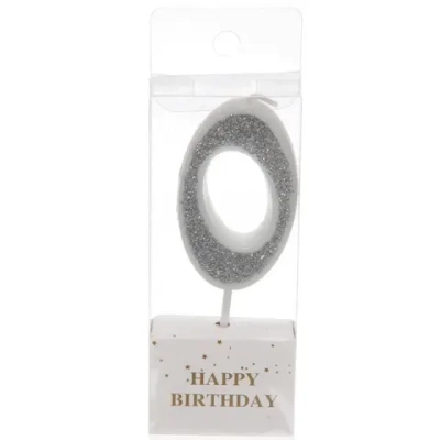 Свеча для торта Цифра Иллюзия «0» 9.5 см, серебро