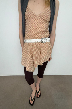 ZARA КОРОТКОЕ ПЛАТЬЕ В КЛЕТКУ С КРУЖЕВОМ, РАЗНОЦВЕТНЫЙ