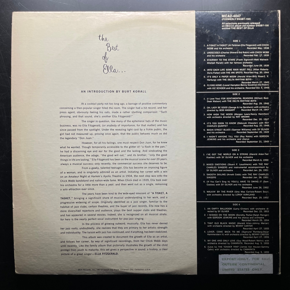 Ella Fitzgerald ‎– The Best Of Ella Fitzgerald 2LP (США)Т