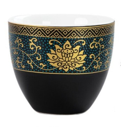 268123 Пиала ЧЕРНОЕ ЗОЛОТО "Лотос" 80 мл d=6 см, h=5 см, фарфор матовый черный