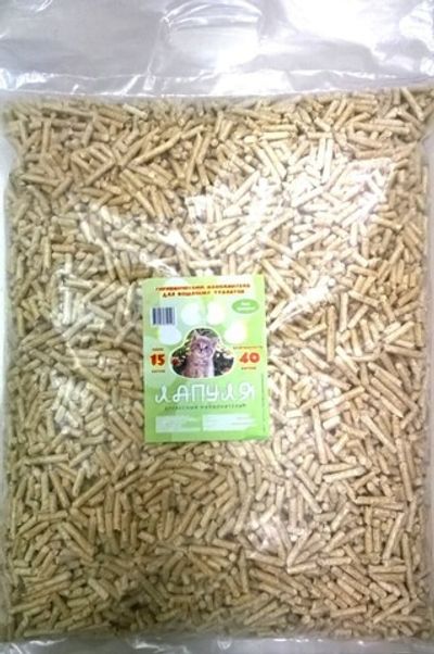 Наполнитель ЛАПУЛЯ для кошачьего туалета древесный 15л (гранулы 6 мм) влагопоглащение до 40л.