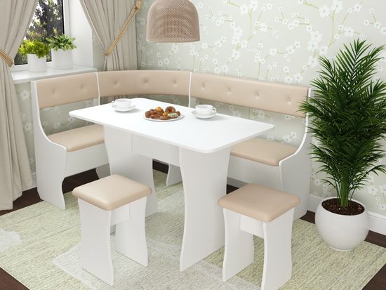 Кухонный уголок bello "Оливьер" (Белый/Кожзам Marvel Cream (AT)) -G/Л1