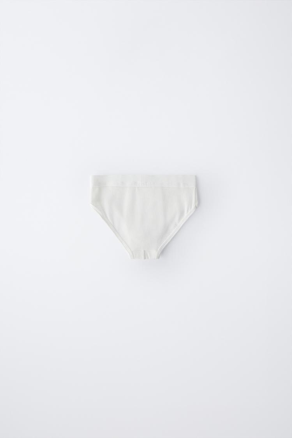 ZARA НАБОР ИЗ ТРЕХ ТРУСОВ В РУБЧИК С НАШИВКОЙ, ЭКРЮ