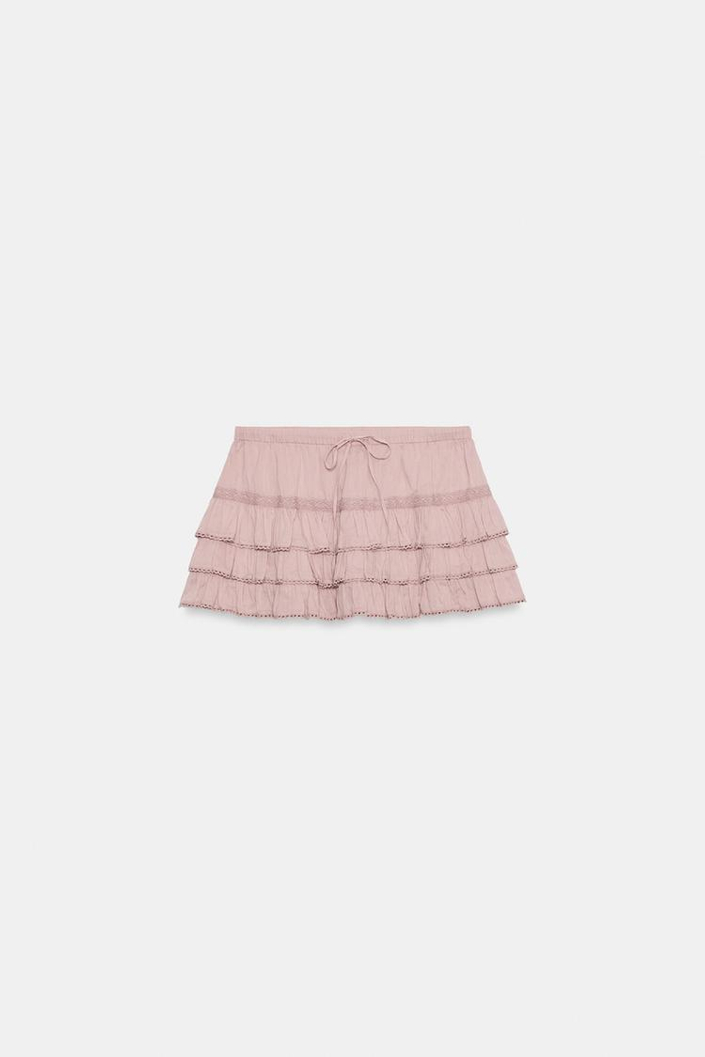 ZARA ЮБКА-ШОРТЫ С ВОЛАНАМИ, ПЫЛЬНЫЙ РОЗОВЫЙ