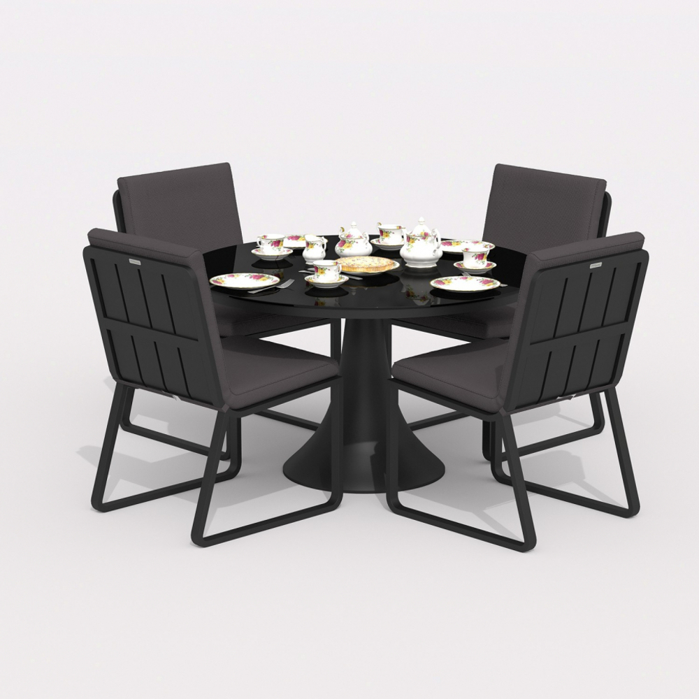 Обеденная группа Ideal Patio ДИВА ГИРА  каркас карбон, стол стекло диа 110, ткань антрацит