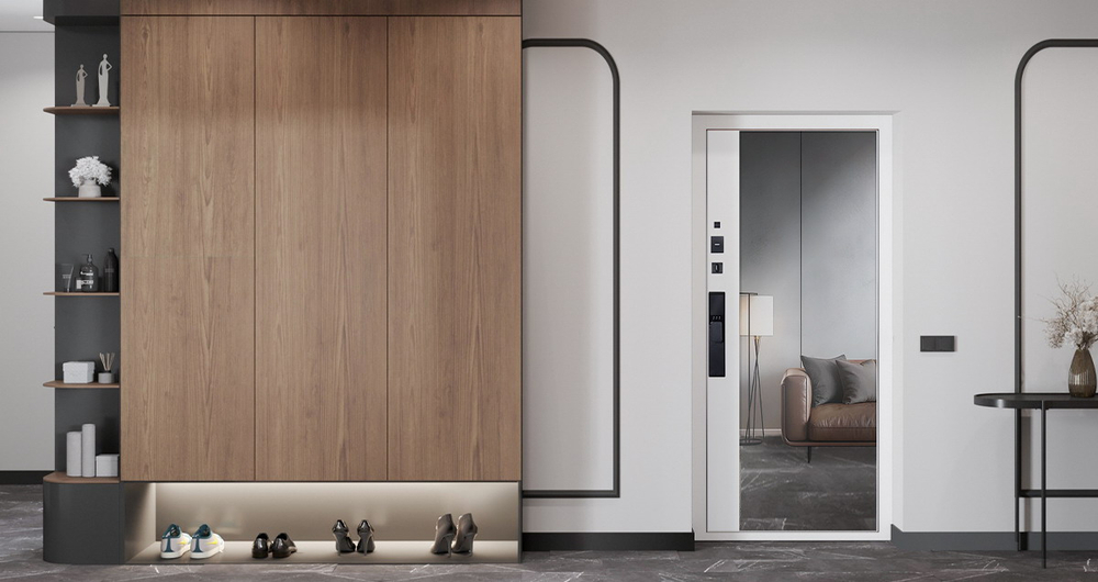 Стальная дверь "Берилл" с зеркалом (биометрический замок Y12). Заказная модель.