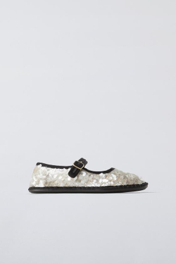 ZARA БАЛЕТКИ С ПАЙЕТКАМИ, БЕЛЫЙ