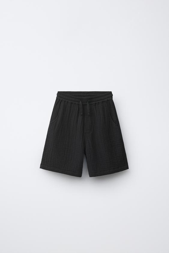 ZARA ШОРТЫ ИЗ РЕЛЬЕФНОЙ ТКАНИ, ЧЕРНЫЙ