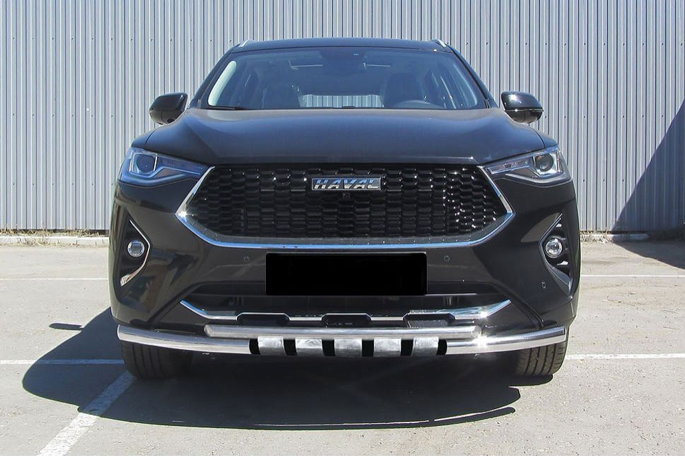 Защита переднего бампера (нержавейка) Haval F7 F7x (2019-2023) d57+d42 с декор элем