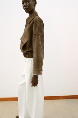 ZARA КУРТКА ИЗ ИСКУССТВЕННОЙ ЗАМШИ, ТЕМНЫЙ ХАКИ