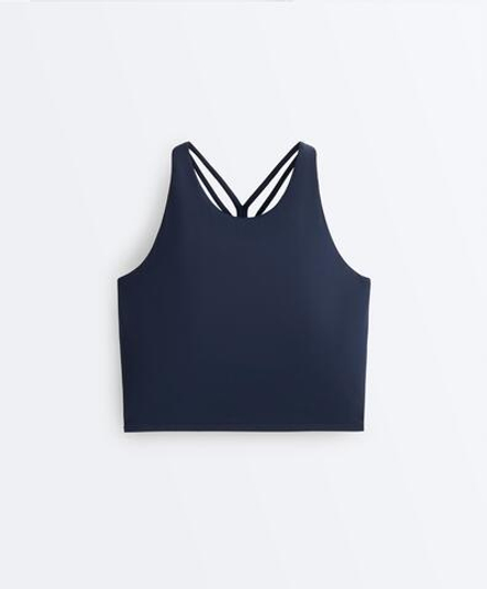 Oysho Майка Comfortlux с чашками и полосками на спине, синий