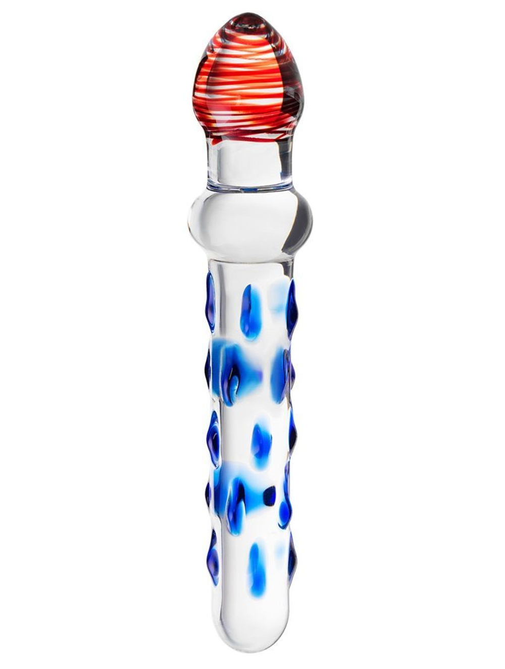 Стеклянный двусторонний фаллоимитатор с шишечками - 20 см.