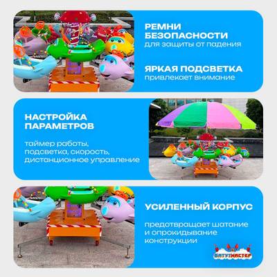 Электрическая Аттракцион карусель «Веселые виражи», 3,6х3,3 м