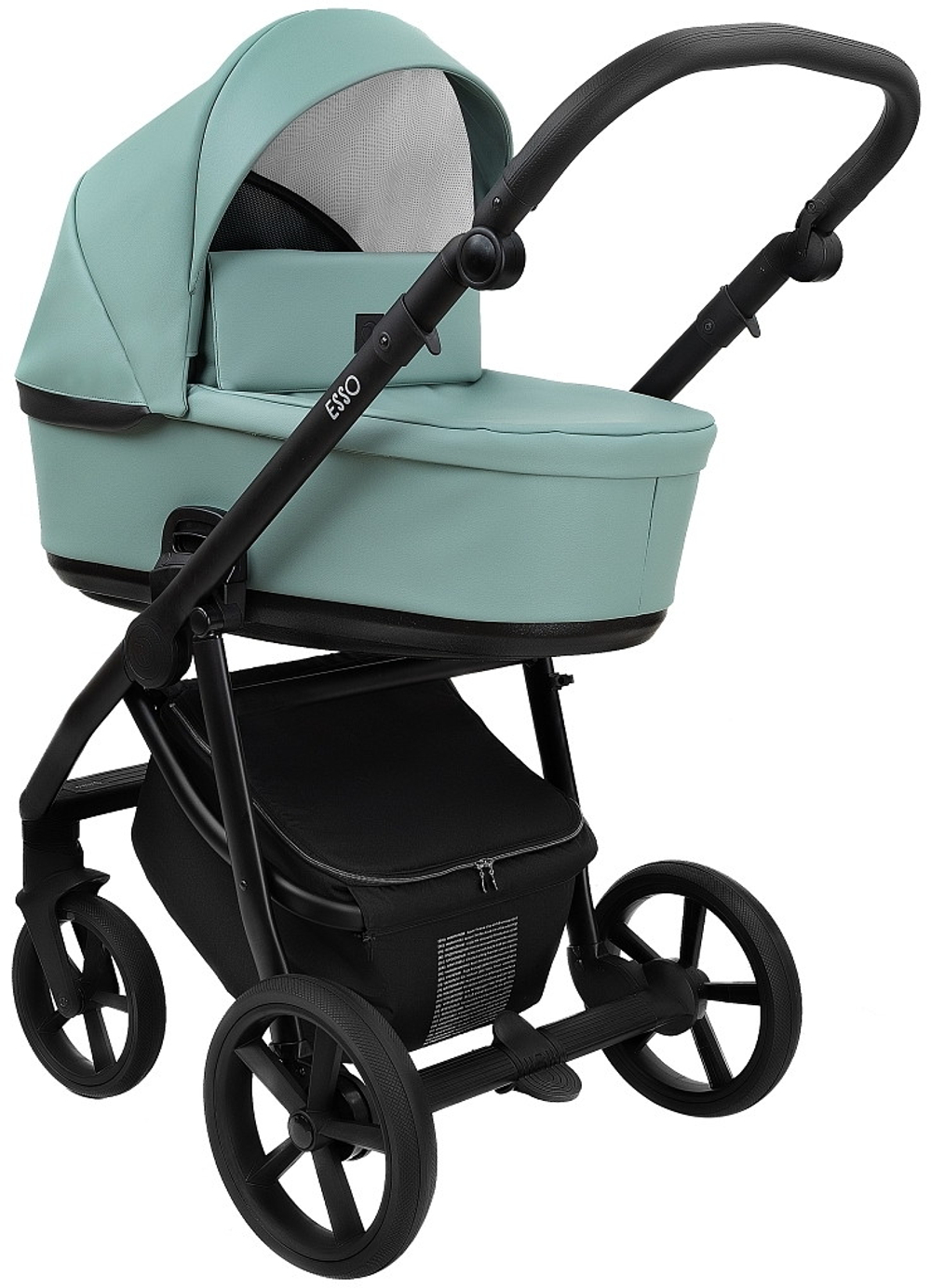 Детская коляска Roan Esso Кожа 3 в 1 с автокреслом Pituso Baesa Pro Black,Beige Canopy ESSK/214/1 Misti Mint/Grey/руч.Черный