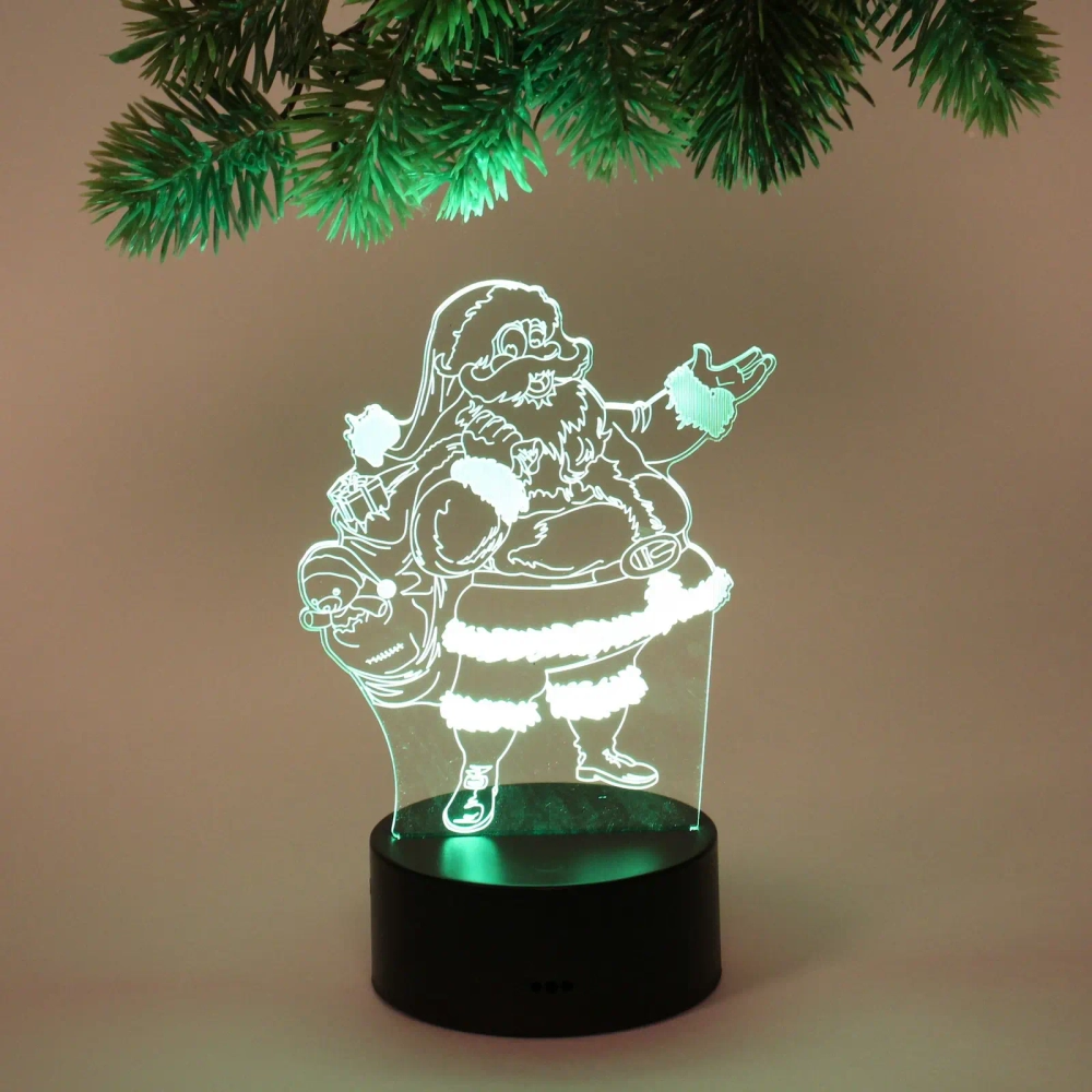 Светильник ночник «3D-Дедушка Мороз» на пластиковой подставке, с включателем USB