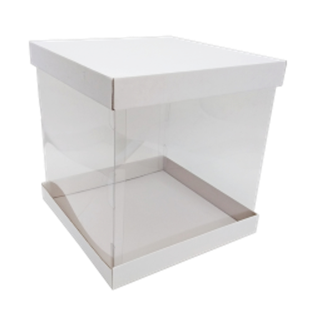 Коробка для торта Премиум прозрачная белая 30х30х28