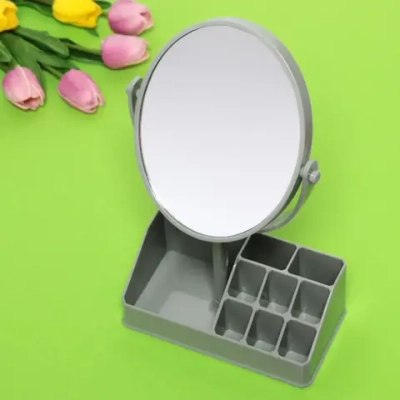 Зеркало настольное с органайзером для косметики «Beauty», цвет оливковый, 31*18см