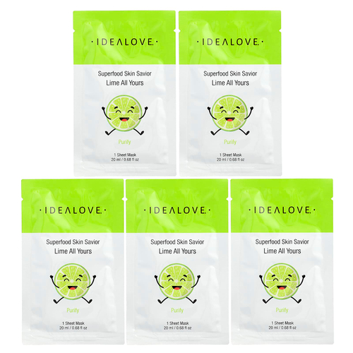 Idealove, Superfood Skin Savior, маска с суперфудами, лайм, 5 шт. по 20 мл (0,68 жидк. унции)