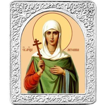 Святая Антонина. Маленькая икона в серебряной раме. 4,5 х 5,5 см.