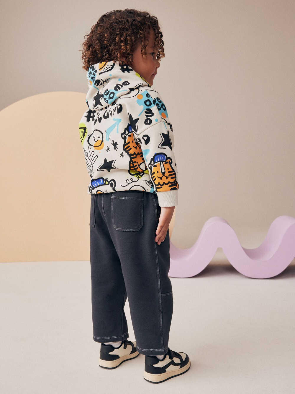 Толстовка с капюшоном и брюки в комплекте для мальчика Next B65-405, Молочный, Темнор-серый