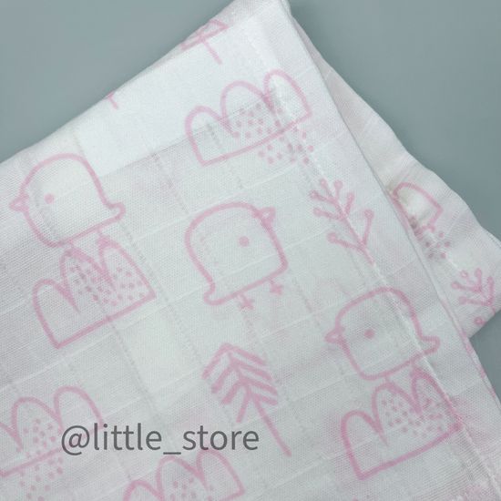 Пеленка муслиновая "Птички" на белом 120х120