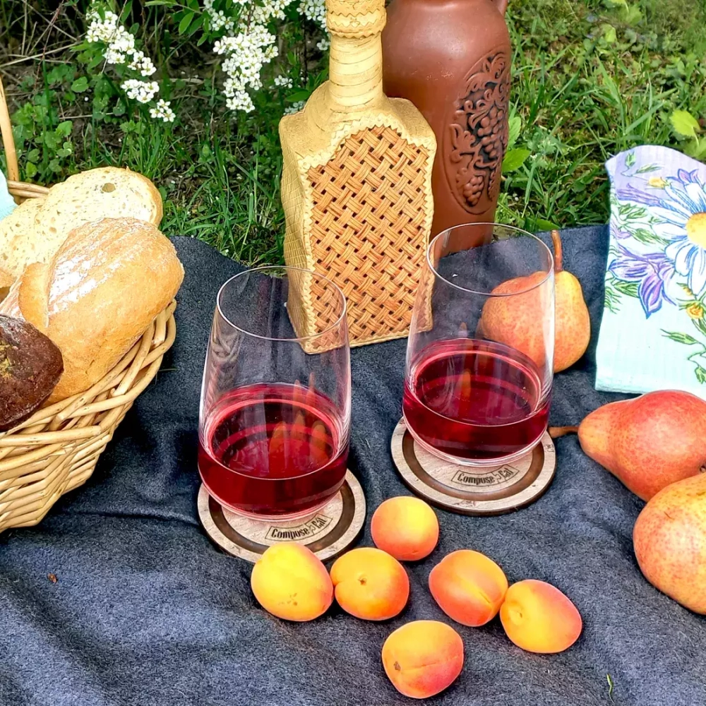 Набор подставок под кружку Бирдекель 4шт 9.5см ComposeEat Fashion травертин капучино