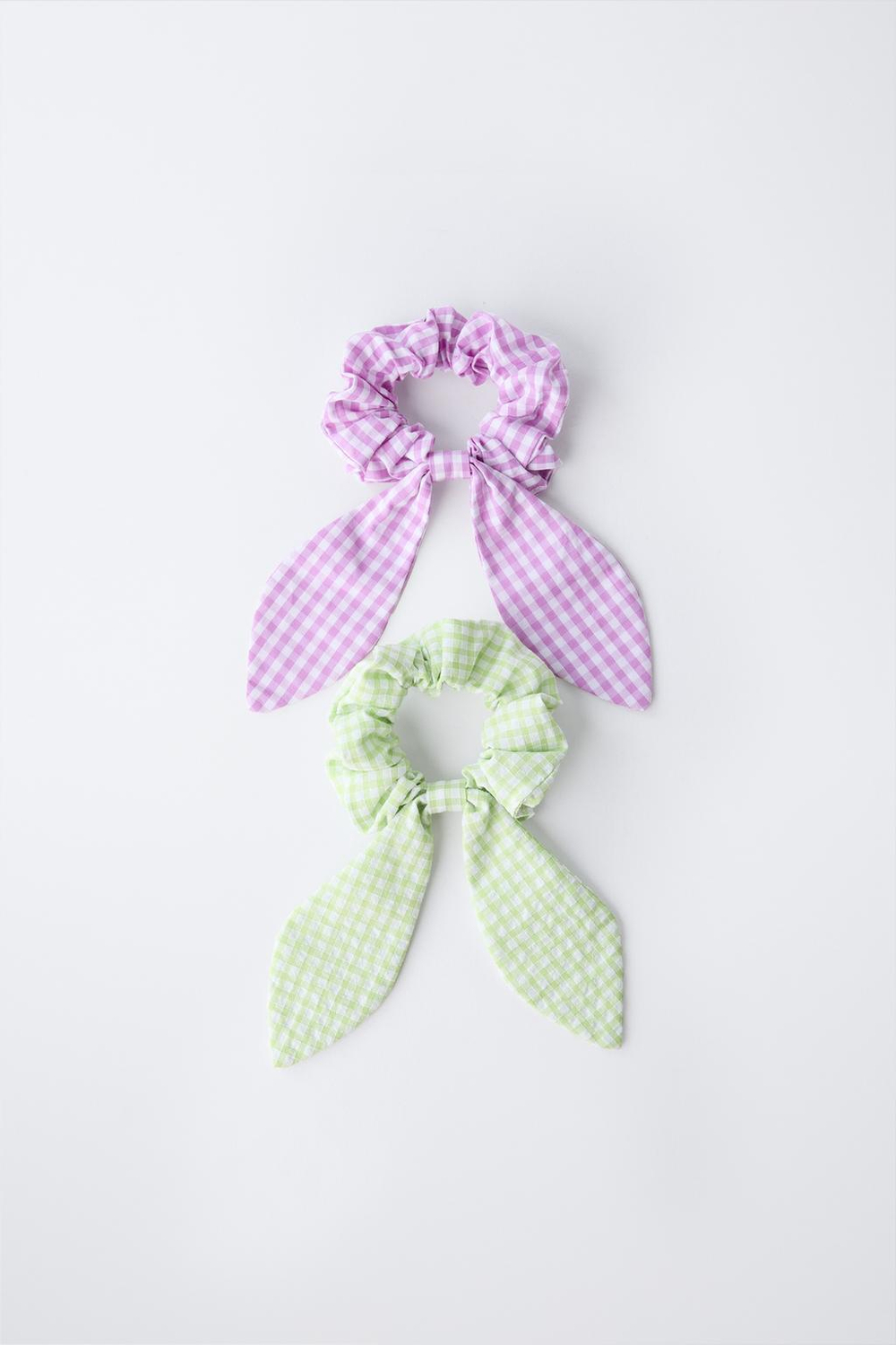 ZARA НАБОР ИЗ ДВУХ РЕЗИНОК ДЛЯ ВОЛОС С БАНТИКОМ В КЛЕТКУ ВИШИ, РАЗНОЦВЕТНЫЙ