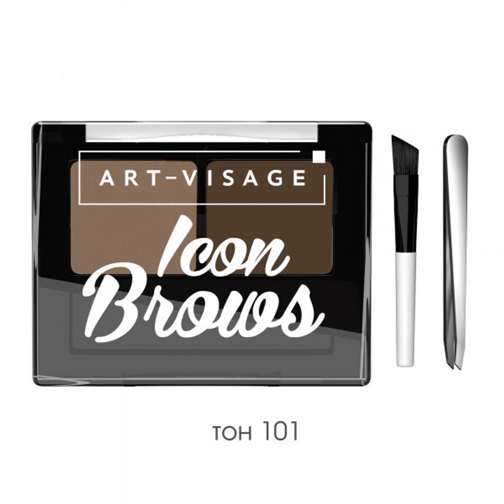 Art-Visage Тени для бровей Icon Brows, двойные, монохромные, тон №101, Шатен, 3,6 гр