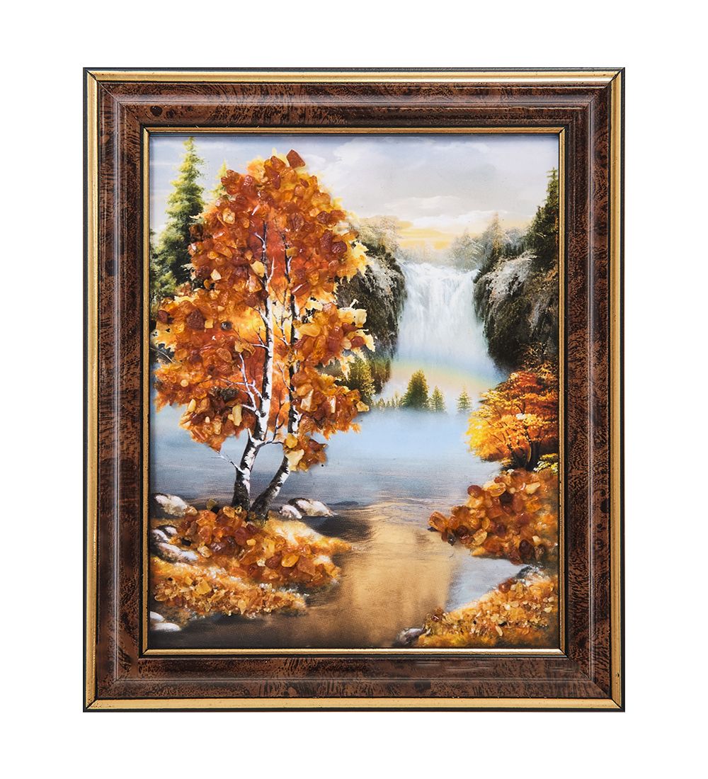 AMB-04/ 4 Картина «Водопад» (с янтарной крошкой) H-18см