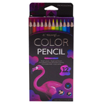 Карандаши цветные Yalong 12 цв., "Неоновые животные" (птицы,рыба,черепаха) деревянные, трехгранные, заточенные, грифель 3.0, картон. уп., европодвес