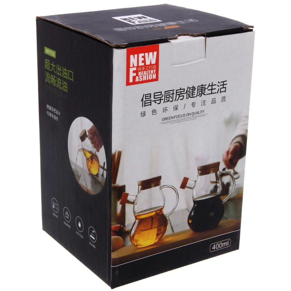 Бутылка стеклянная для специй 450мл «Хай-Тек» с бамбуковой крышкой