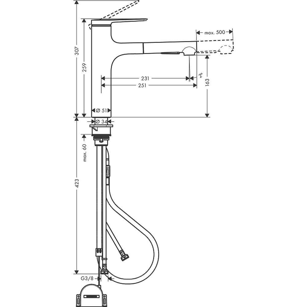 Смеситель для кухни Hansgrohe Zesis M33 74804670 черный матовый