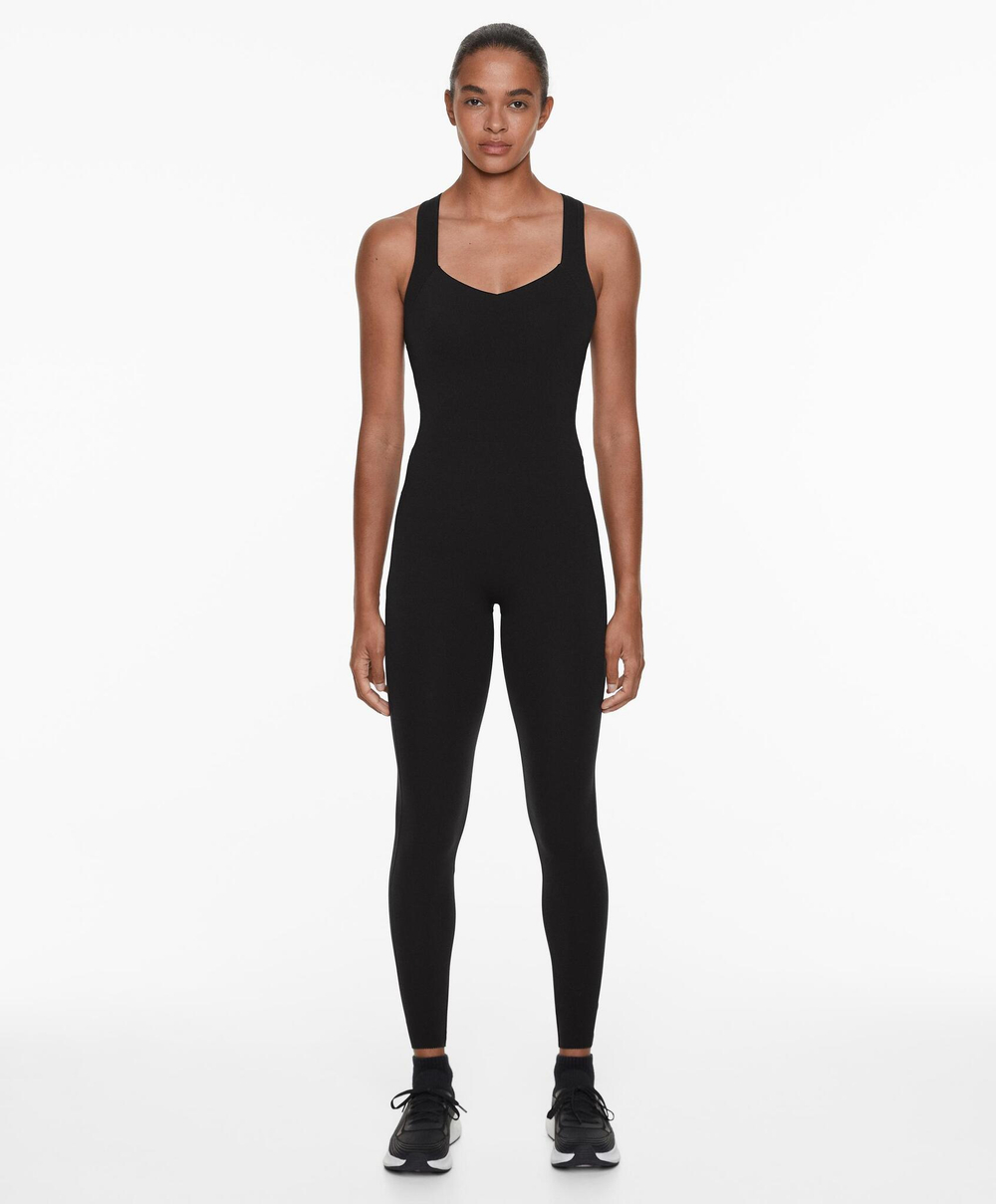 Oysho Компрессионный комбинезон Compressive с перекрестными бретелями, черный