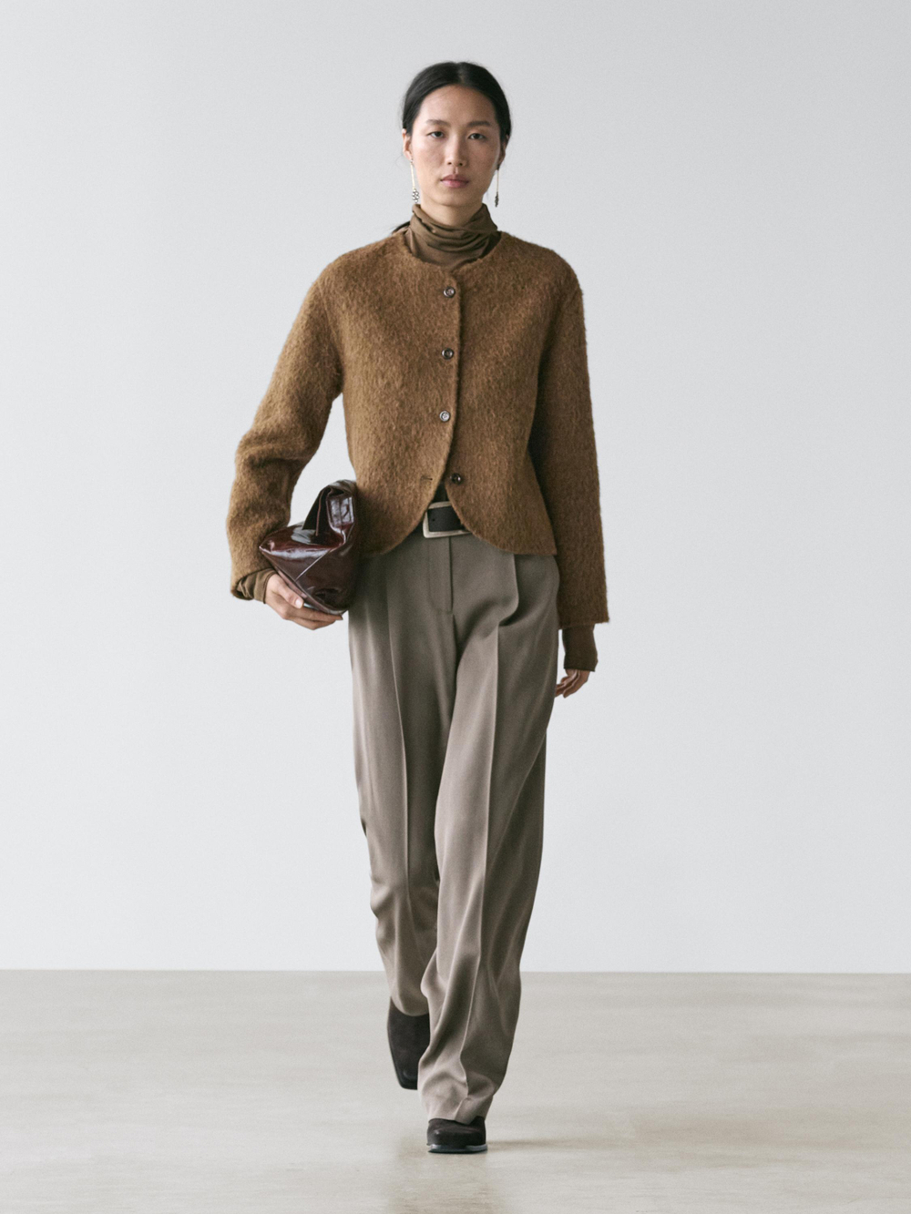 Massimo Dutti Кардиган из шерсти альпака с начесом, оливковый