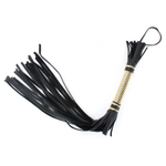 Чёрная плетка из натуральной кожи с золотистой отделкой рукояти - 60 см. (Цвет: черный с золотистым)