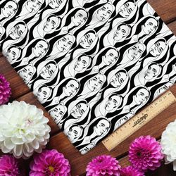 Ткань сатин иллюстрации девушек чёрно-белые