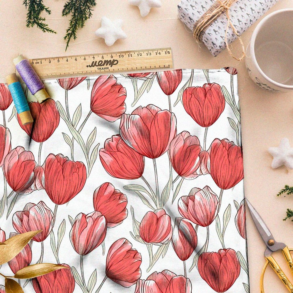 Ткань премиум дюспо живописные тюльпаны